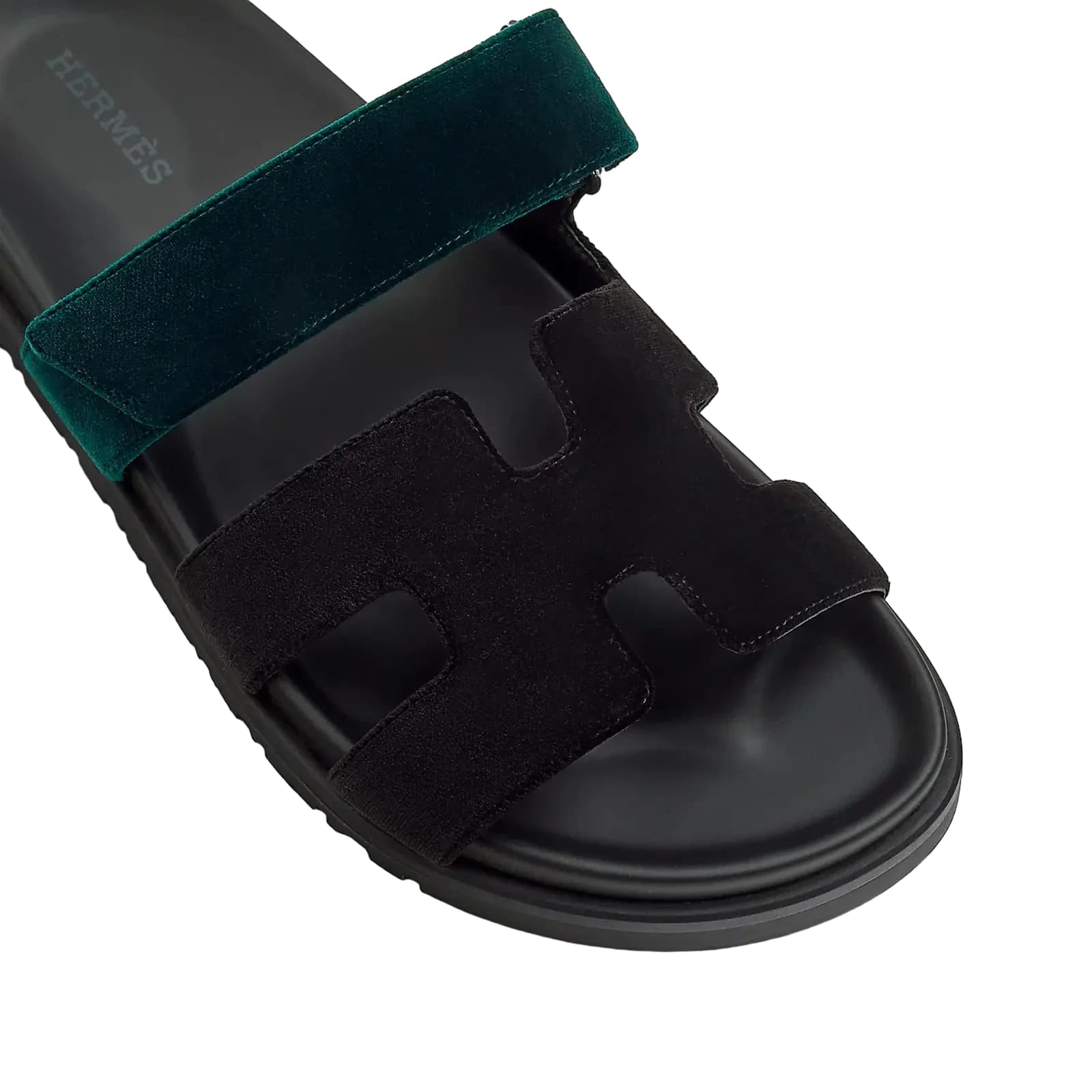 Hermès Chypre Sandals – Noir / Vert Mousse