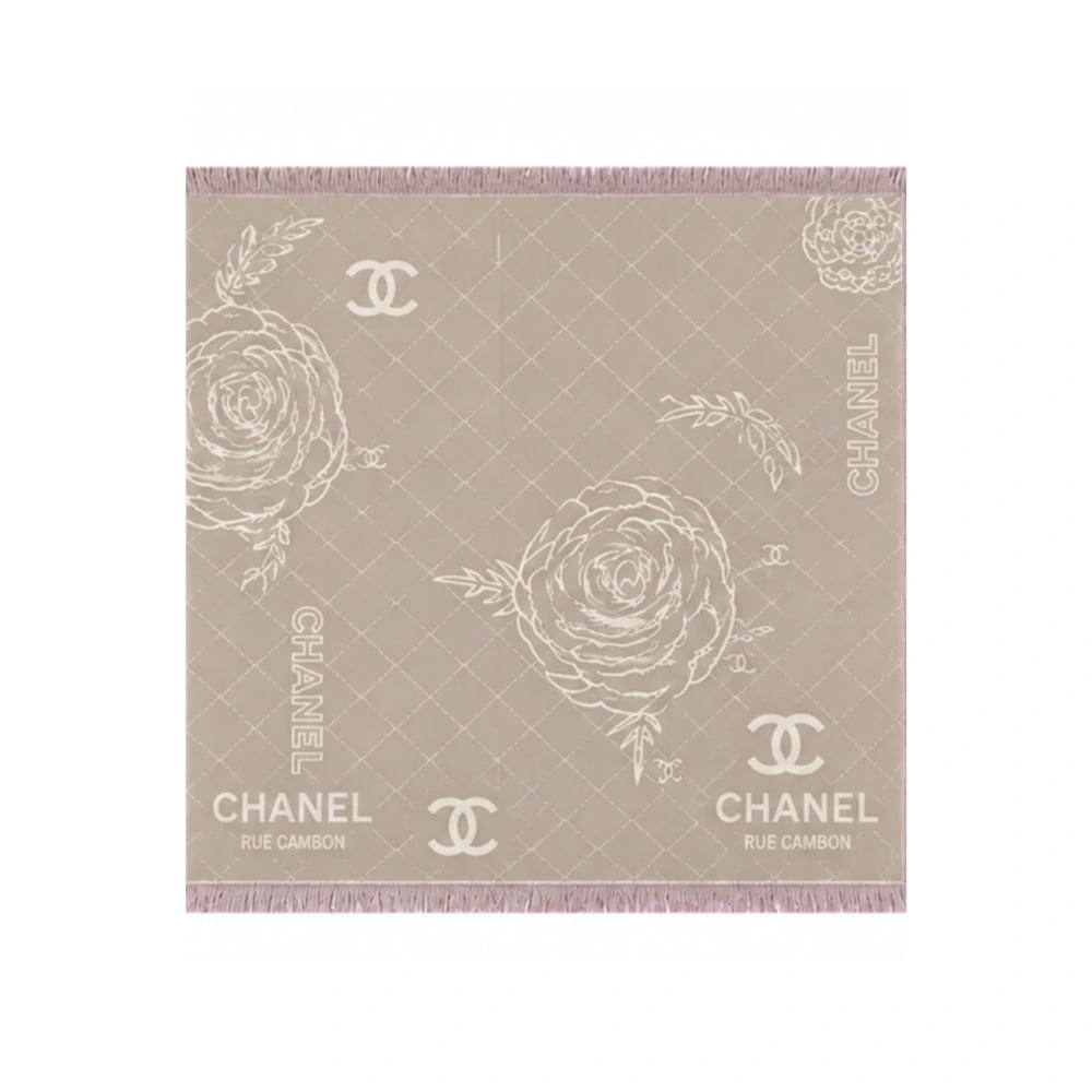 Chanel CC Camellia Grid Scarf – Taupe