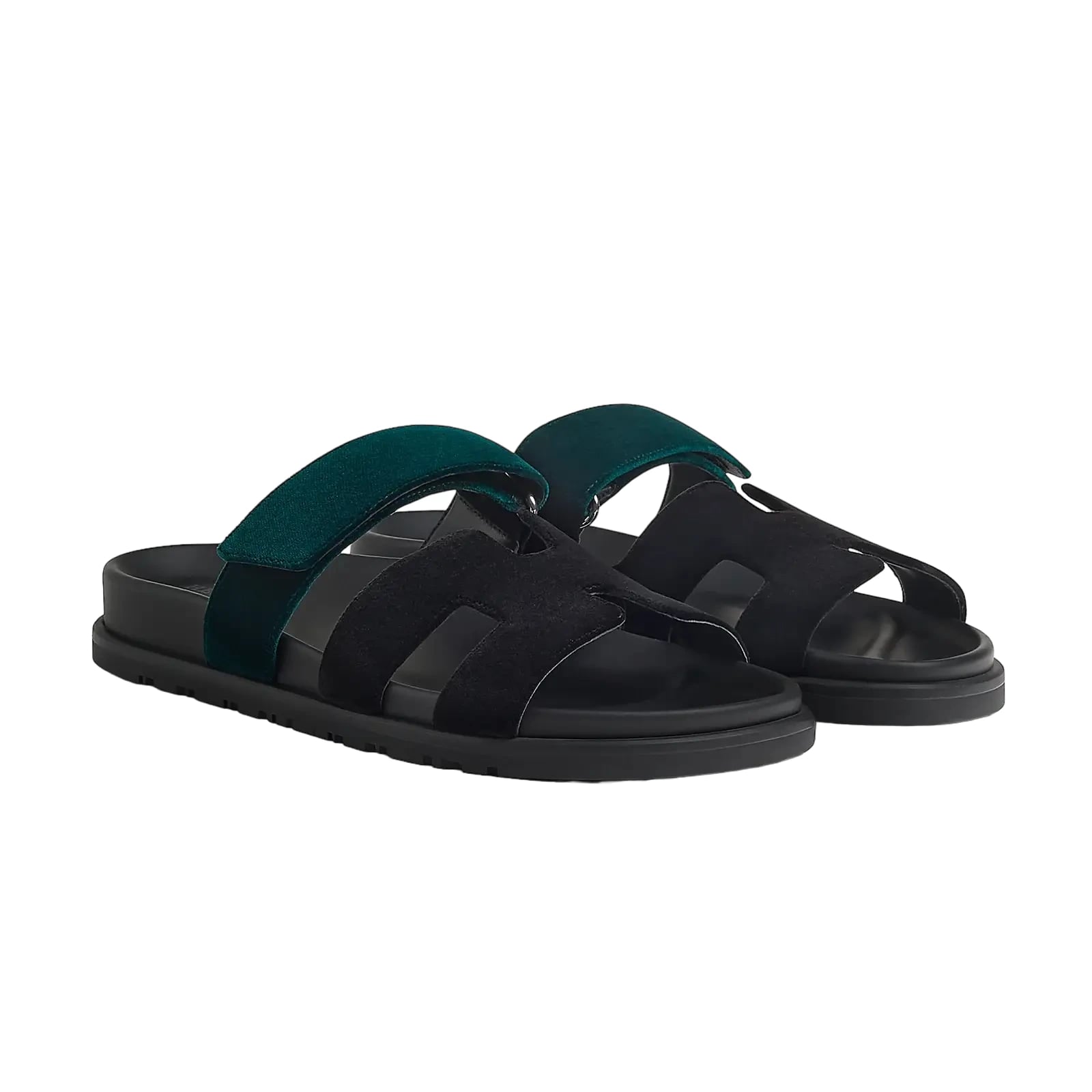 Hermès Chypre Sandals – Noir / Vert Mousse