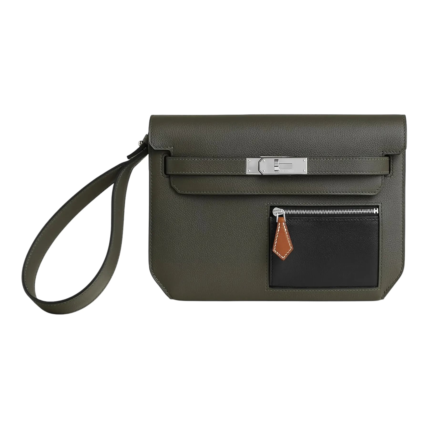 Hermès Depeche 25 Pouch – Vert-De-Gris / Noir / Fauve