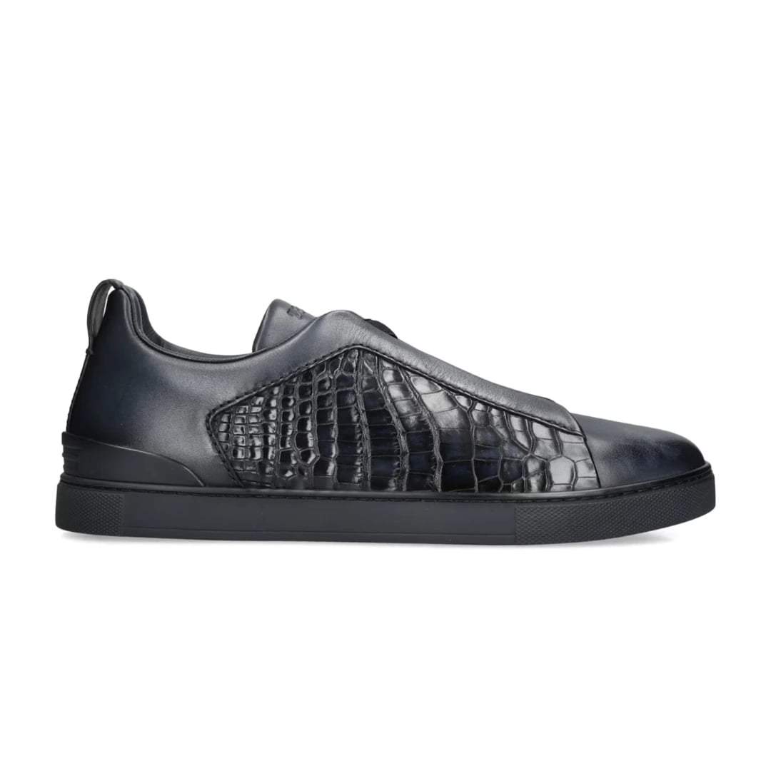 Zegna Footwear | Triple Stitch Crocodile Black