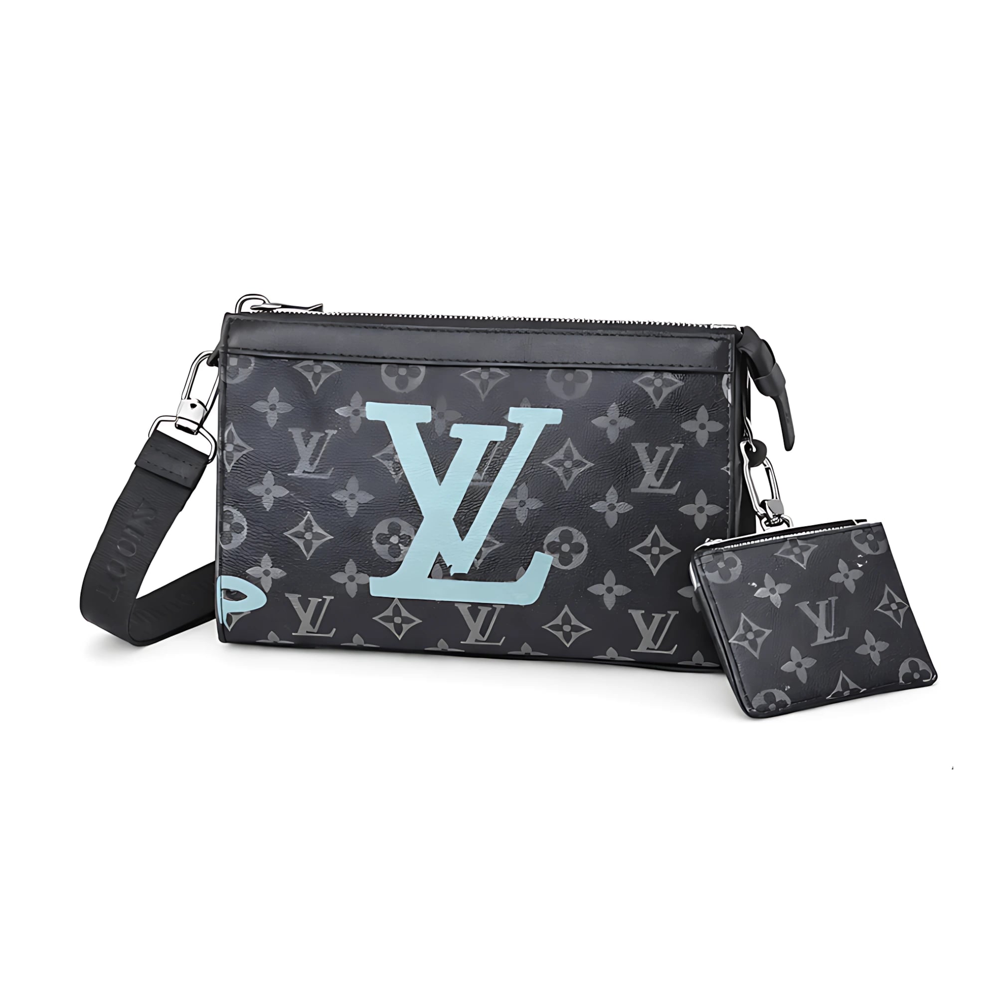 لوي فيتون شعار LV أسود أزرق حقيبة صغيرة