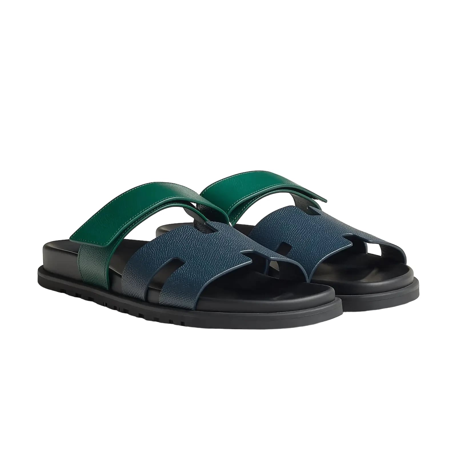 Hermès Chypre Sandals – Bleu Céleste / Vert Oyat