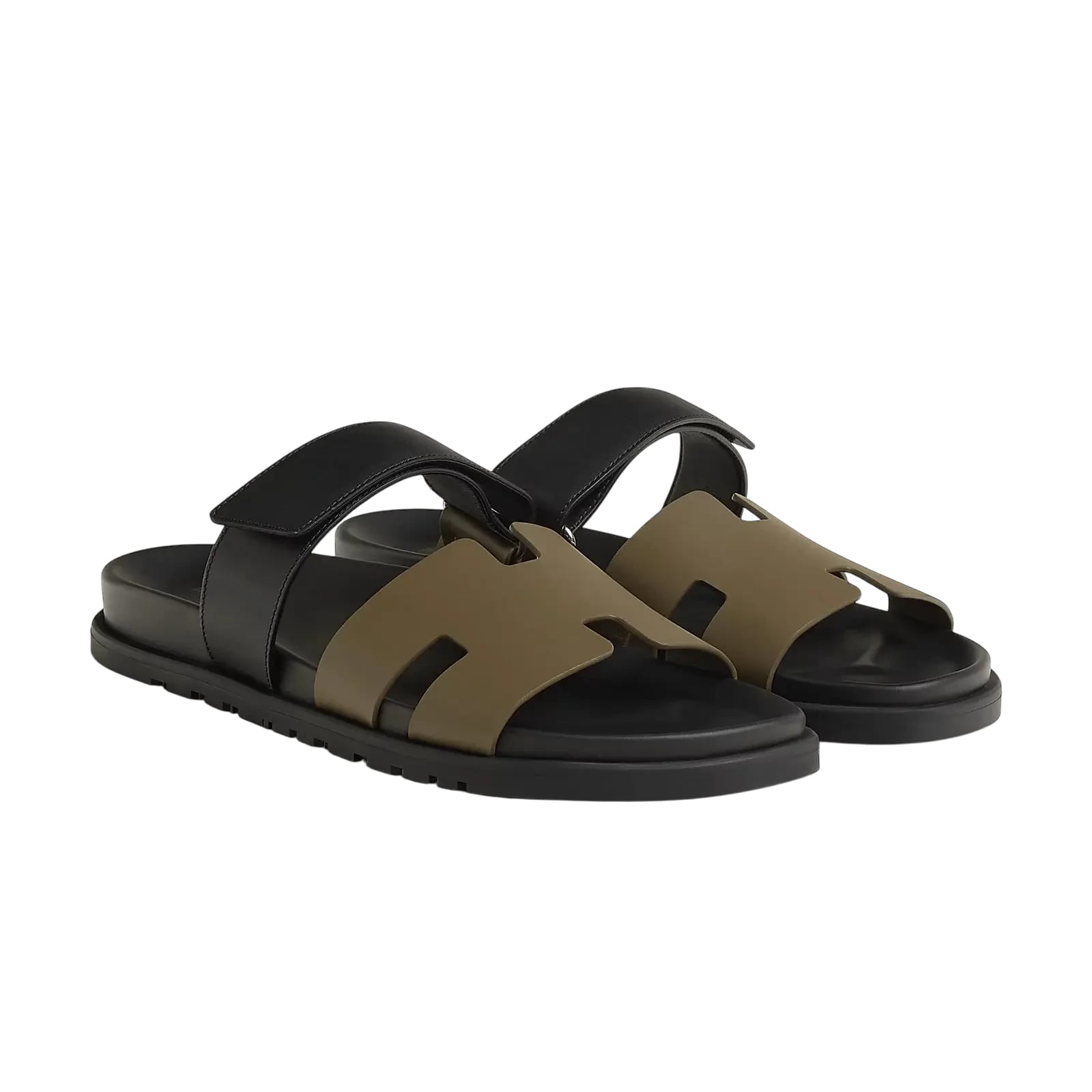 Hermès Chypre Sandals – Vert Toundra / Noir