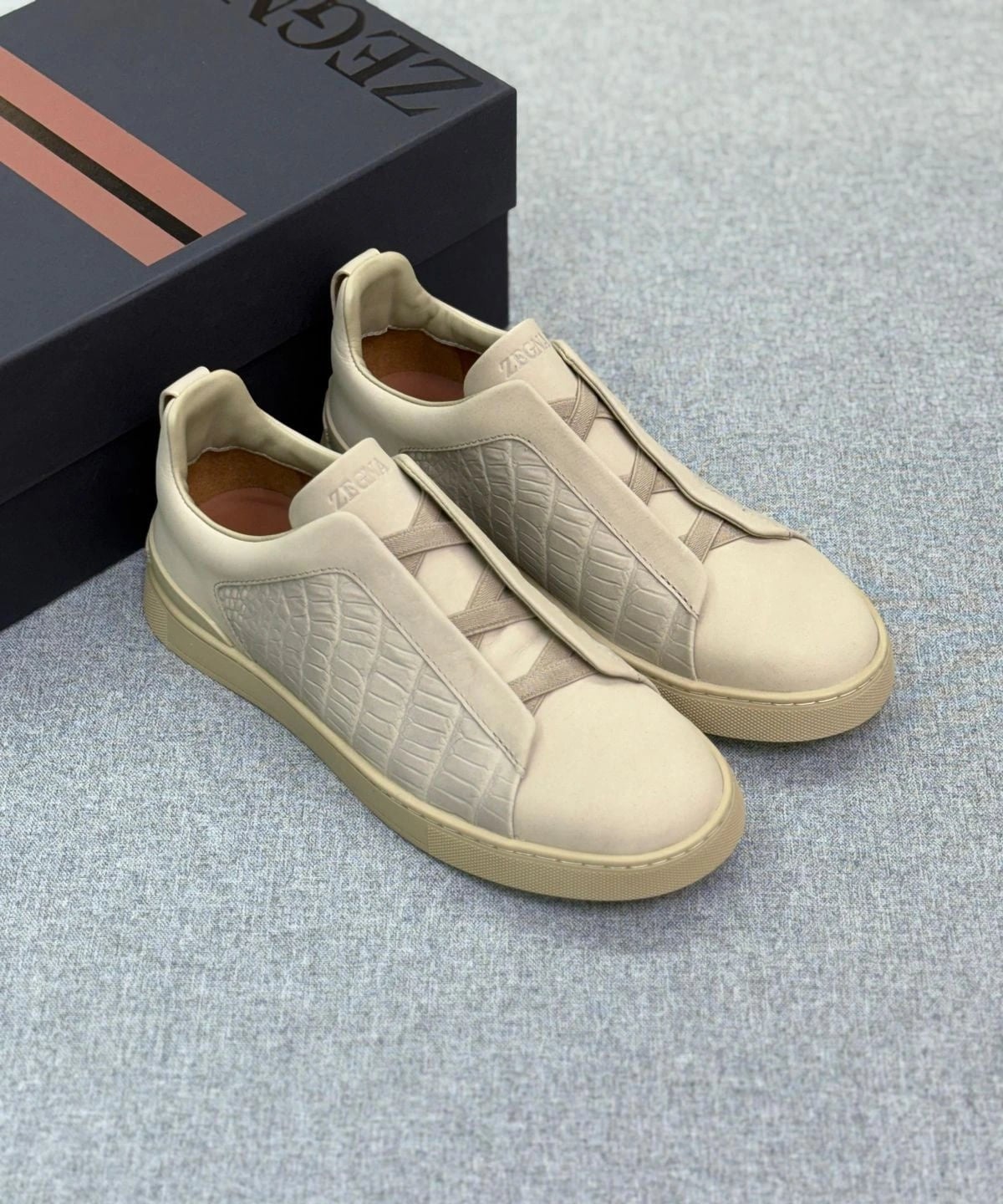 Zegna Footwear | Triple Stitch Crocodile Beige