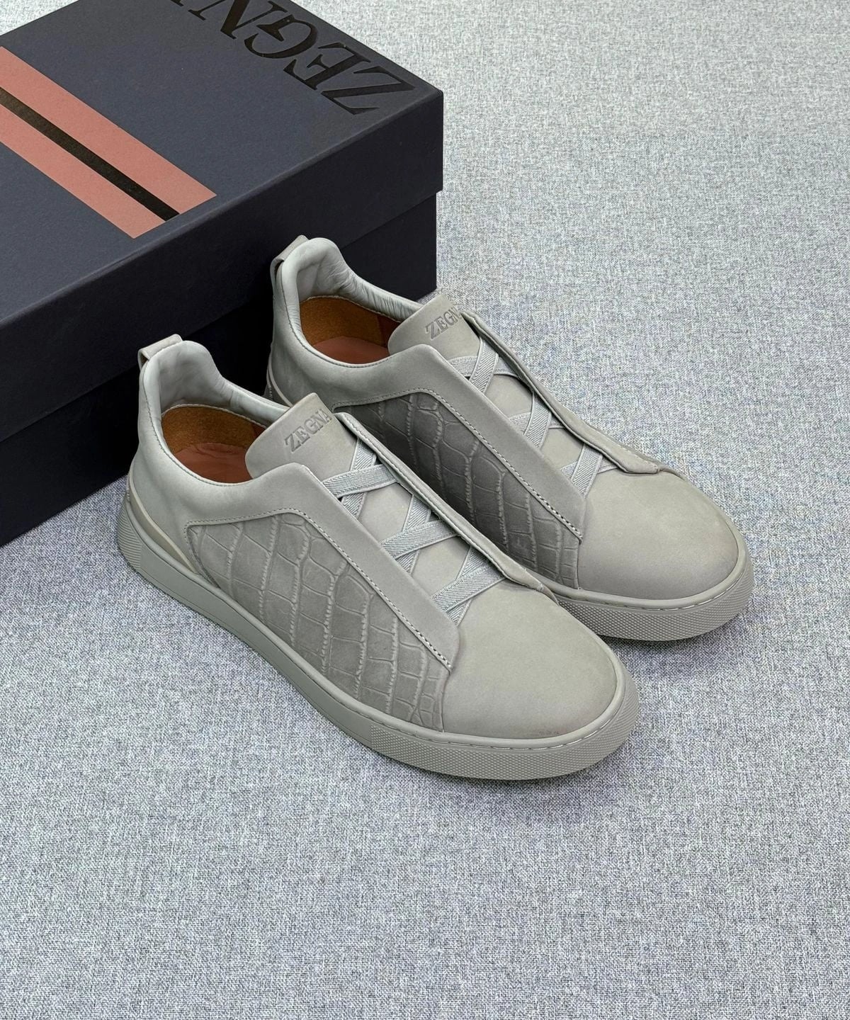 Zegna Footwear | Triple Stitch Crocodile Grey
