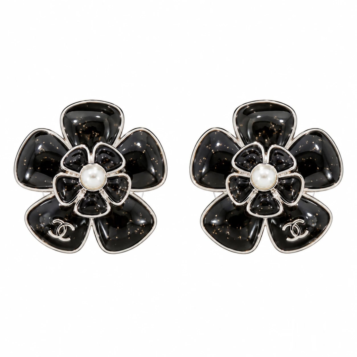 Chanel CC Camellia Pearl Earrings