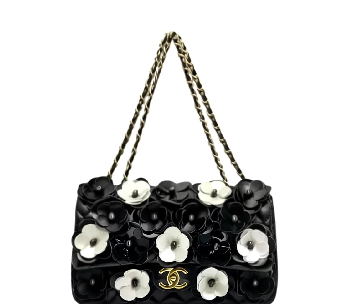 Chanel Camellia Flap Black Floral Bag