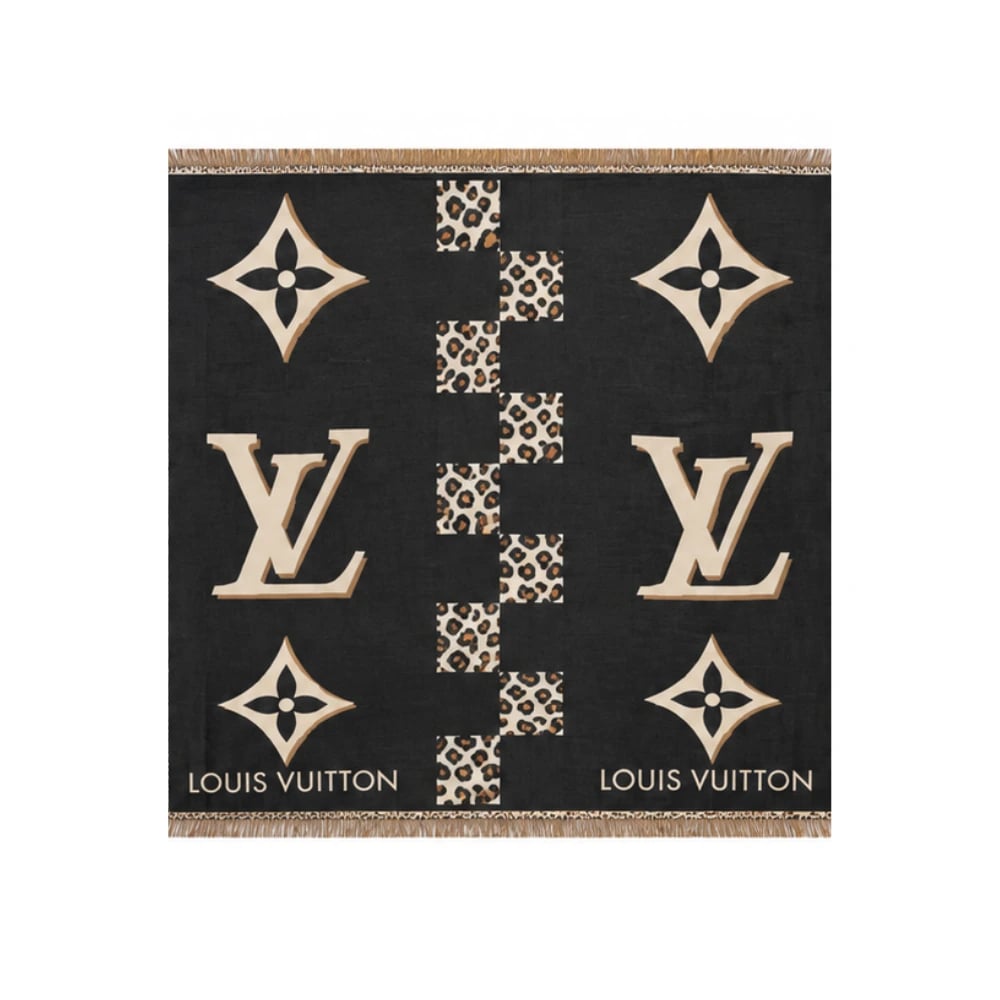 Louis Vuitton Monogram Black Leopard Accent Scarf