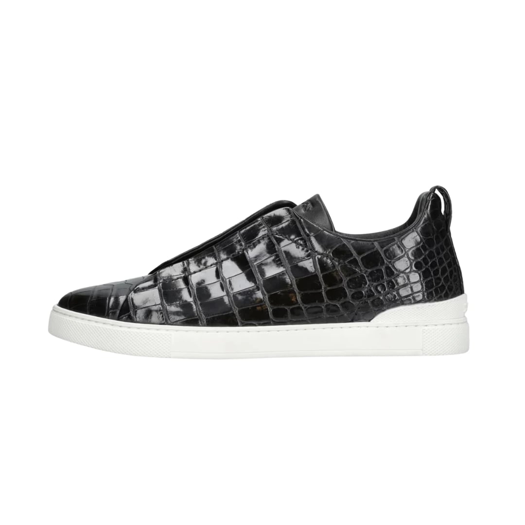 Zegna Sneakers | Triple Stitch Crocodile Black