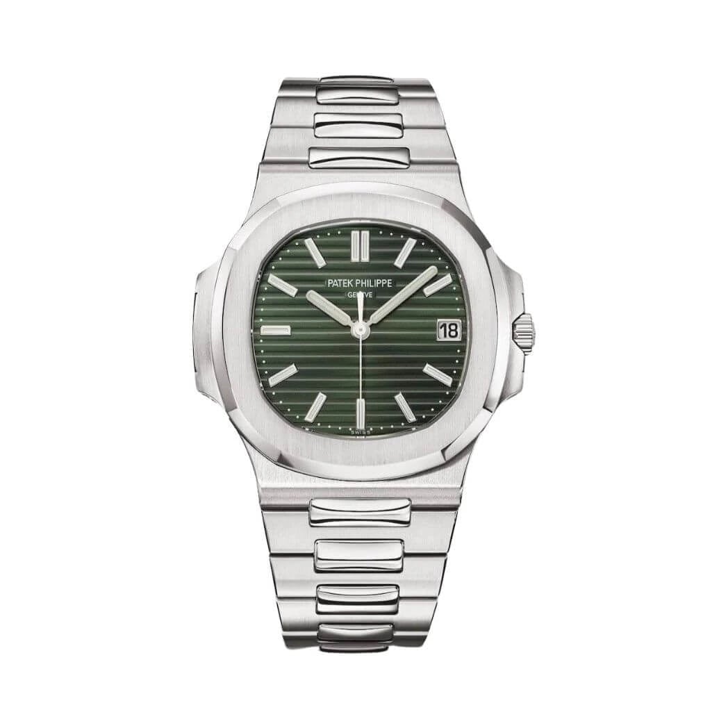 Patek Philippe Nautilus Sunburst Olive Green Dial Watch