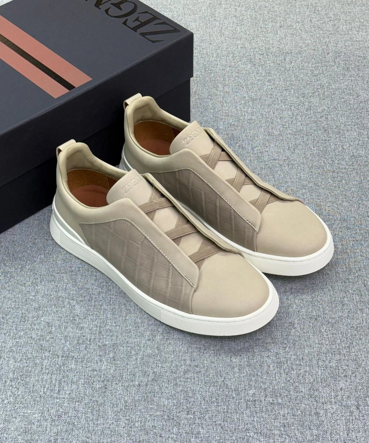 Zegna Footwear | Triple Stitch Suede Crocodile Beige