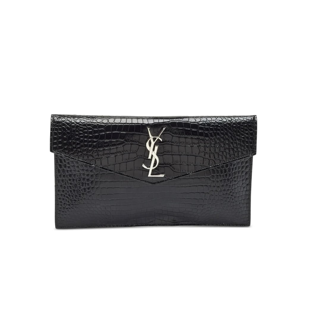 Saint Laurent Uptown Crocodile-Embossed Pouch