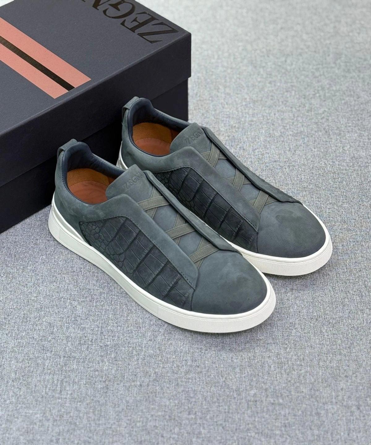 Zegna Footwear | Triple Stitch Crocodile Navy Blue