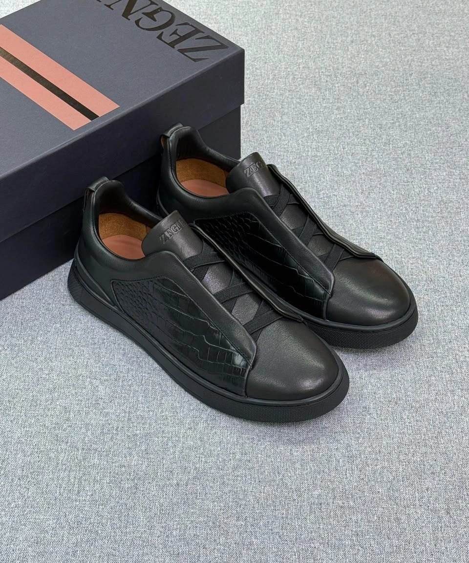 Zegna Footwear | Triple Stitch Crocodile Black (GEN-979B9162-40)
