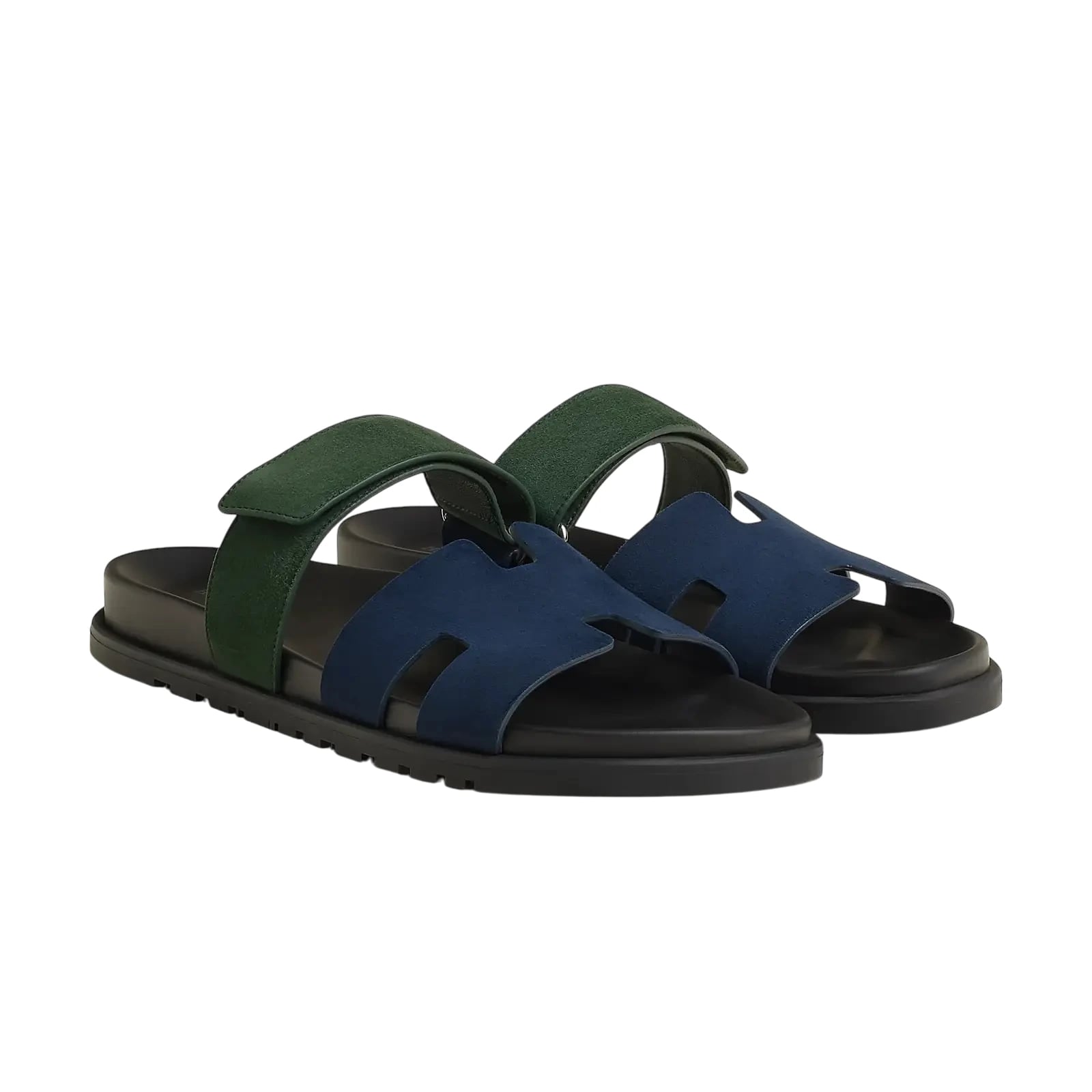 Hermès Chypre Sandals – Bleu Océan / Vert Bouteille