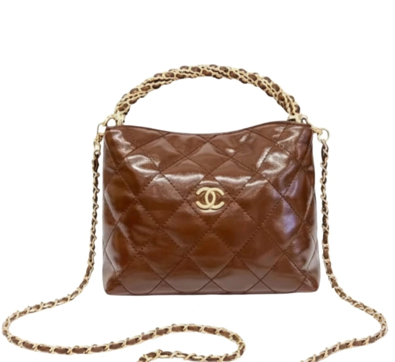 Chanel Braided Handle Chain Hobo - Brown Leather
