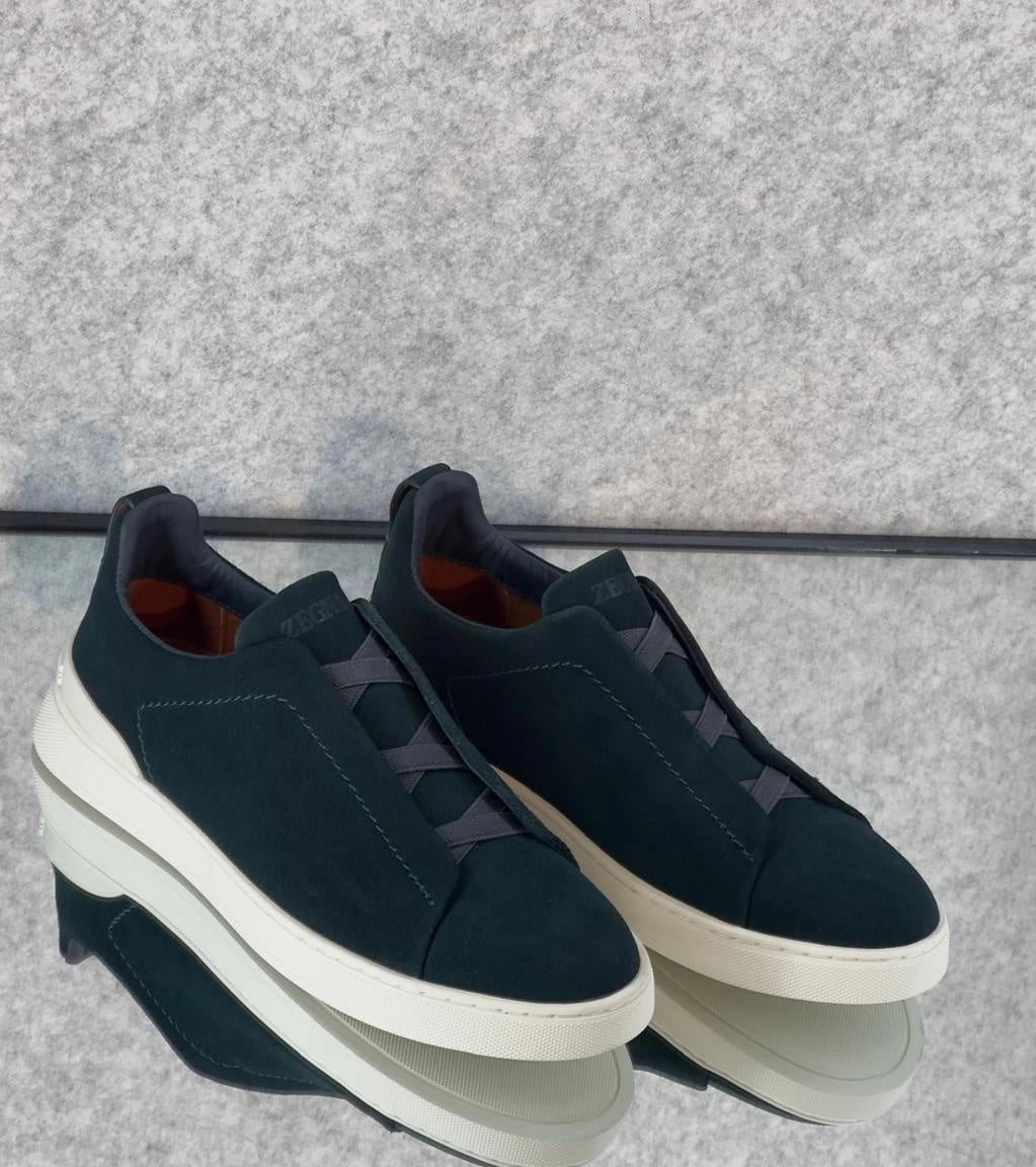 Zegna Footwear | Triple Stitch Suede Navy Blue