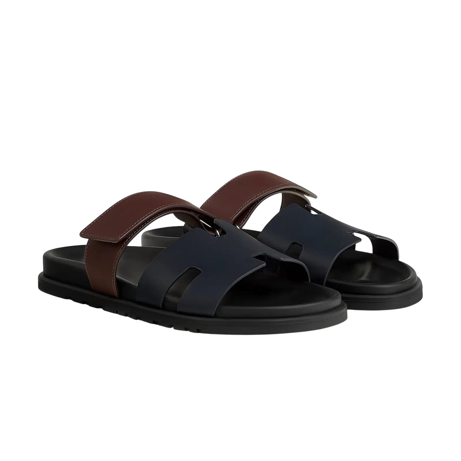 Hermès Chypre Sandals – Marine / Marron Palissandre