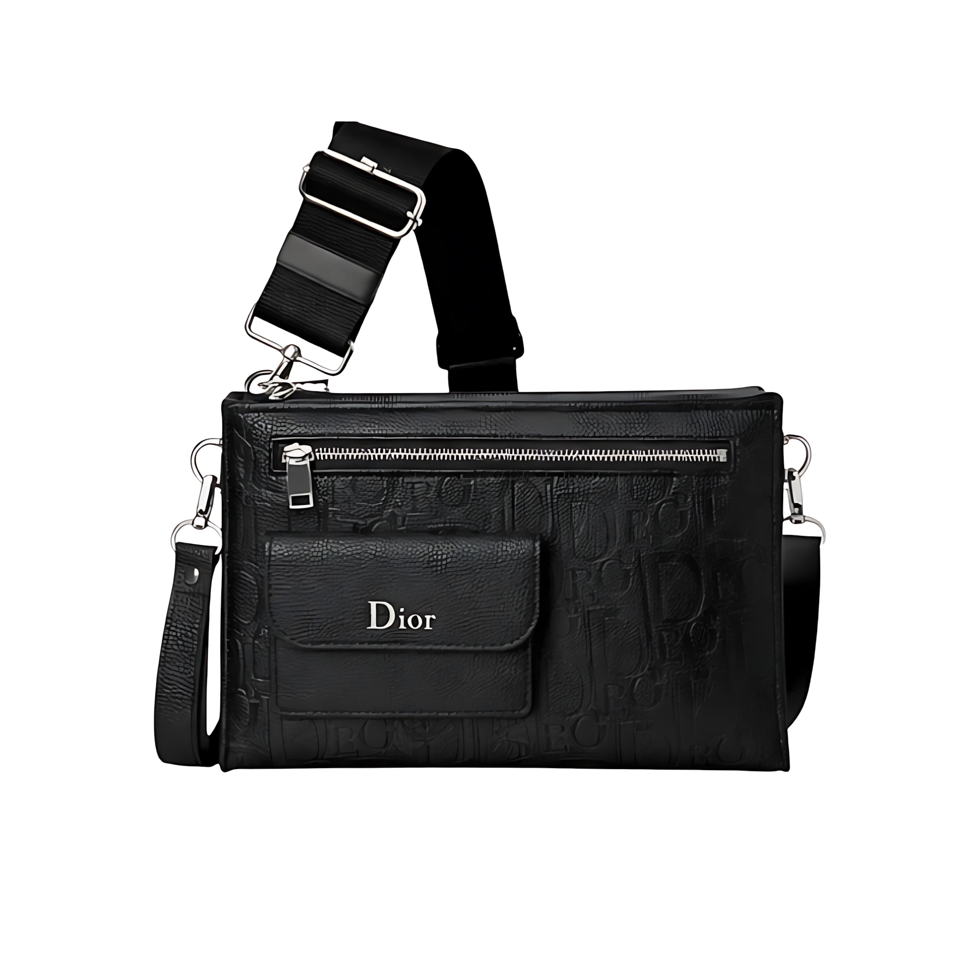 Dior Oblique Embossed Leather Zip Black Pouch