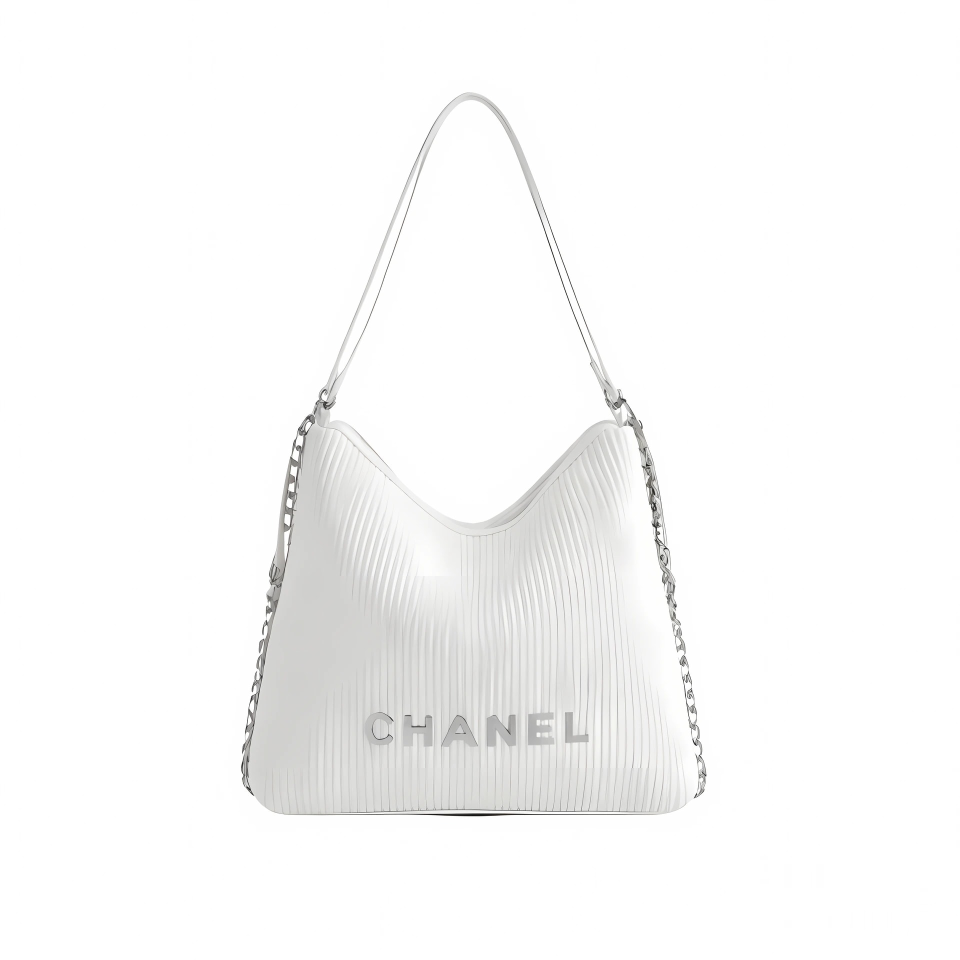 Chanel Pleated Ribbed Hobo Bag Light White