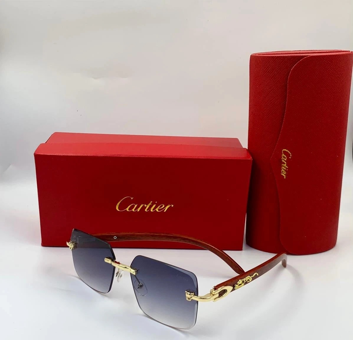 كارتييه | نظارة شمسية بدون إطار Panthère de Cartier – ذهبي / بني متدرج