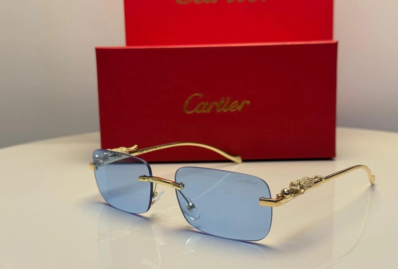 كارتييه | نظارة شمسية مستطيلة Panthère de Cartier – ذهبي / رمادي