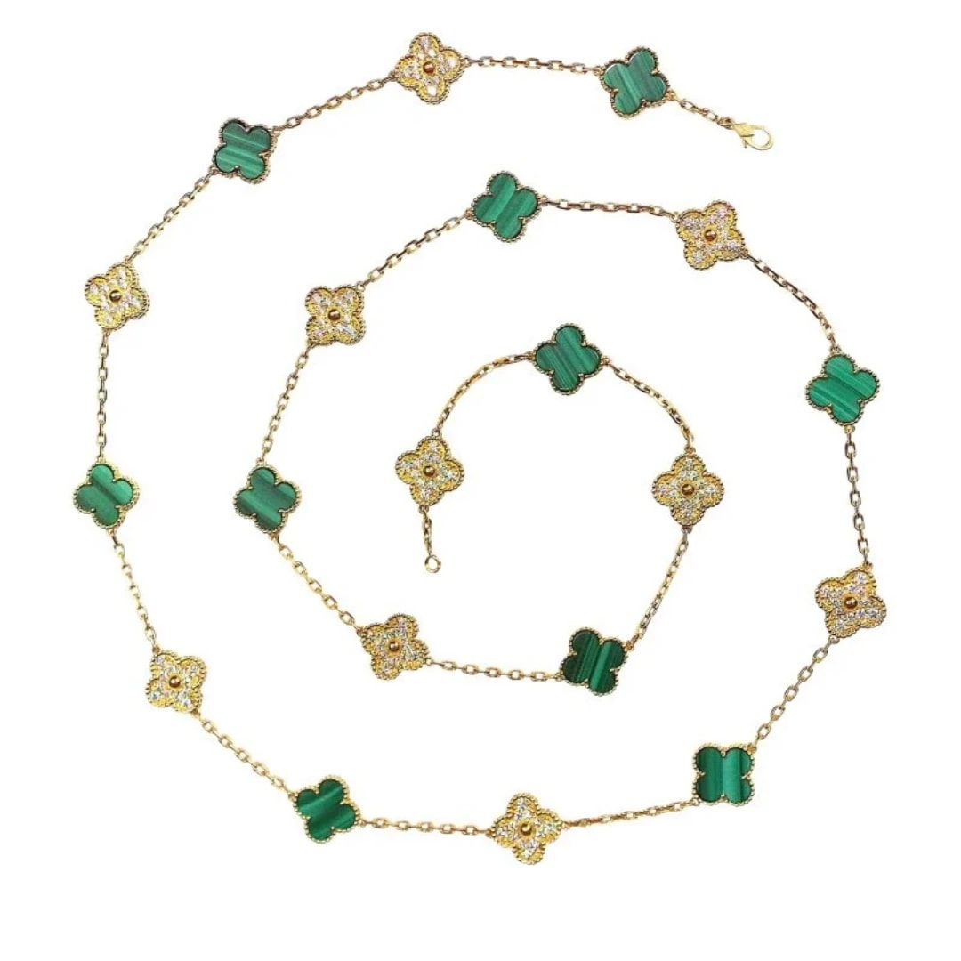 Van Cleef Gold Malachite Diamond Set