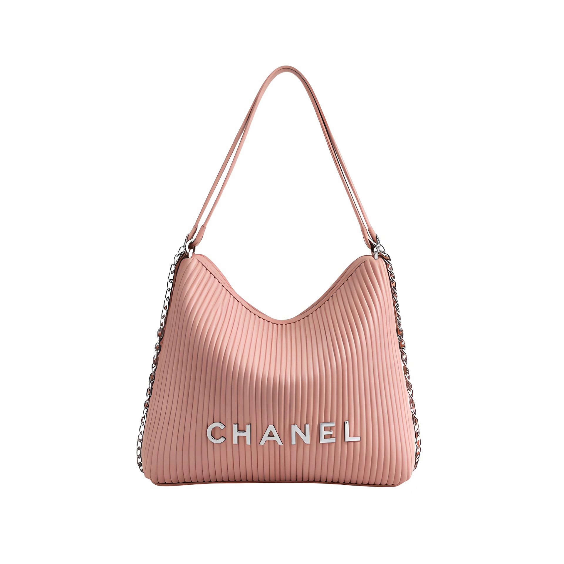Chanel Pleated Ribbed Hobo Bag Light Pink
