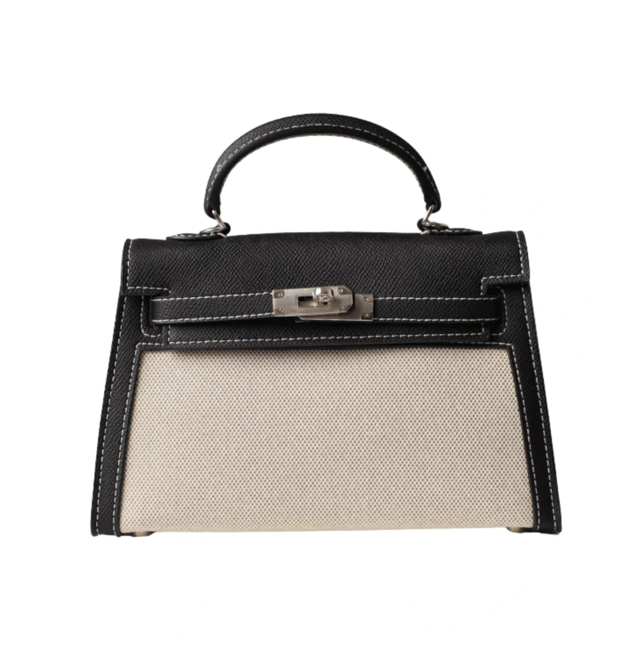 Hermès Mini Kelly 2 Bag - Black and White Canvas with Palladium Hardware