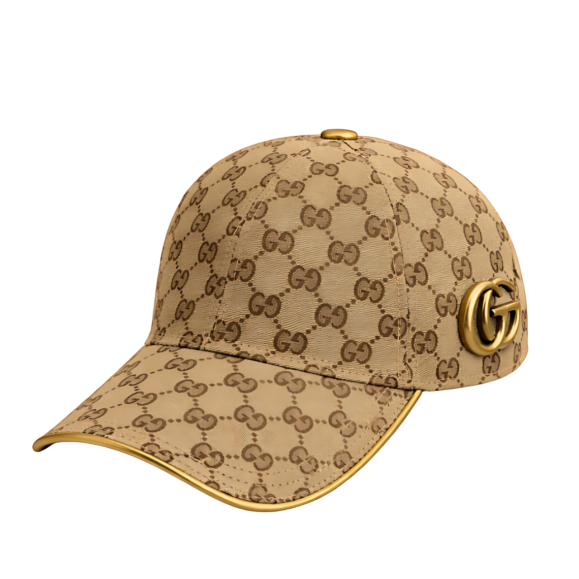 Gucci GG Logo Stripe Canvas Camel Cap