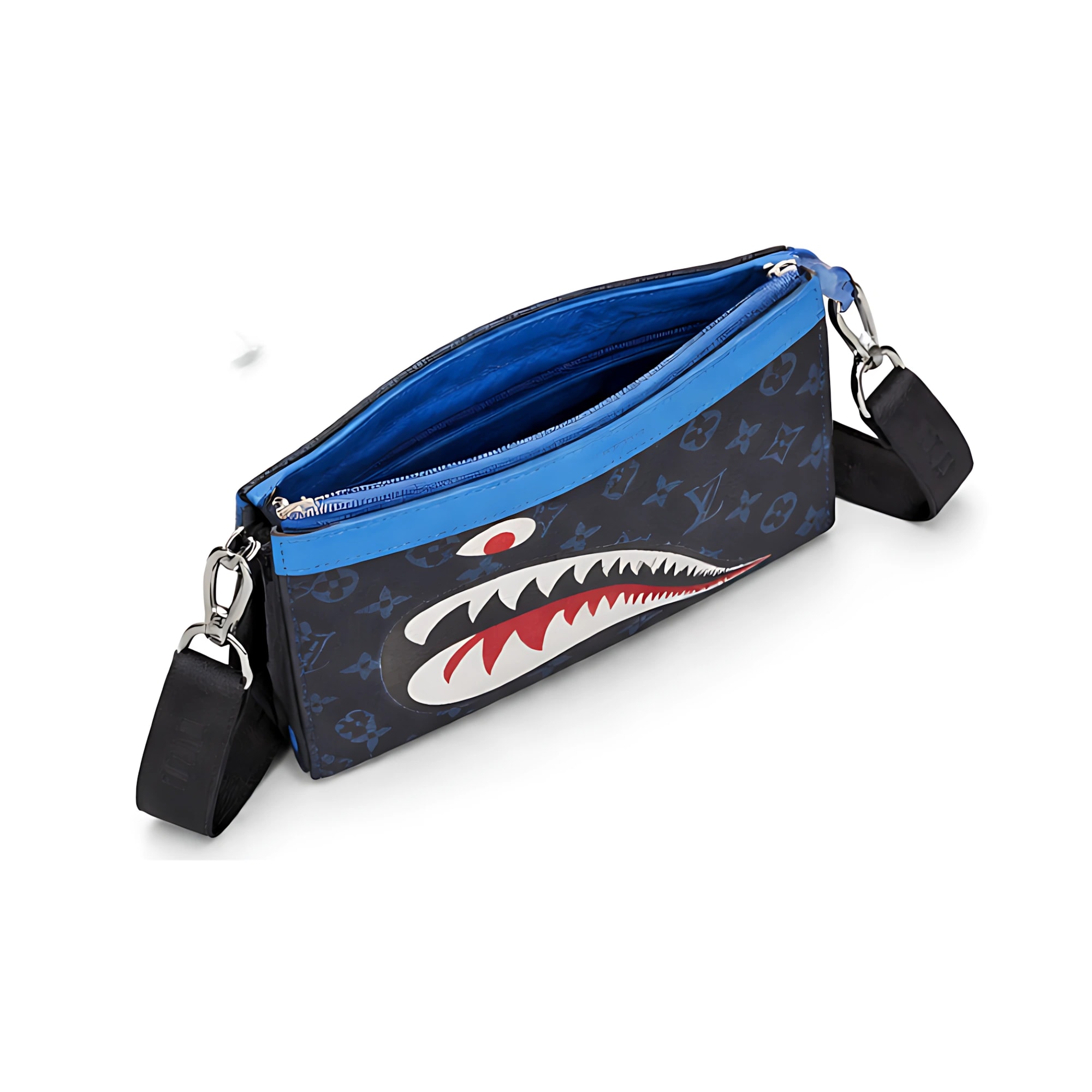 Louis Vuitton LV Logo Shark Black Blue Pouch