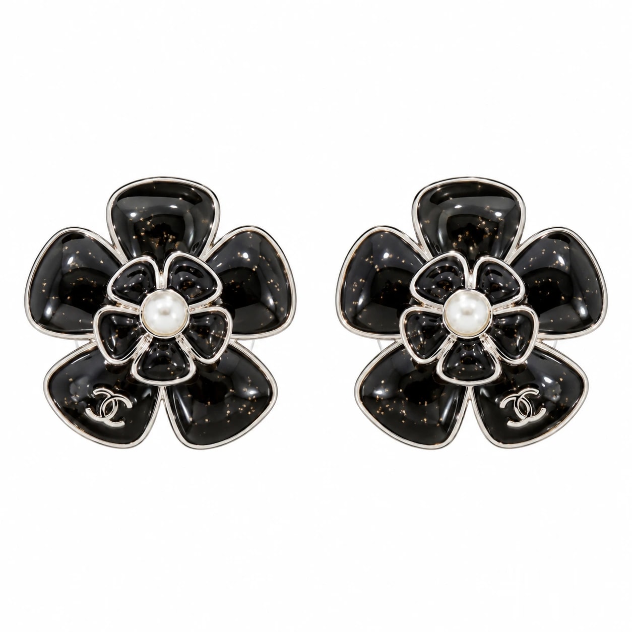 Chanel CC Camellia Pearl Earrings