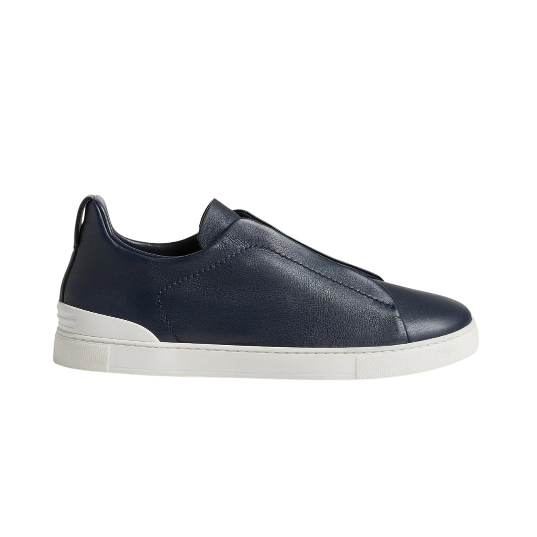 Zegna Triple Stitch Leather Slip-On Sneakers
