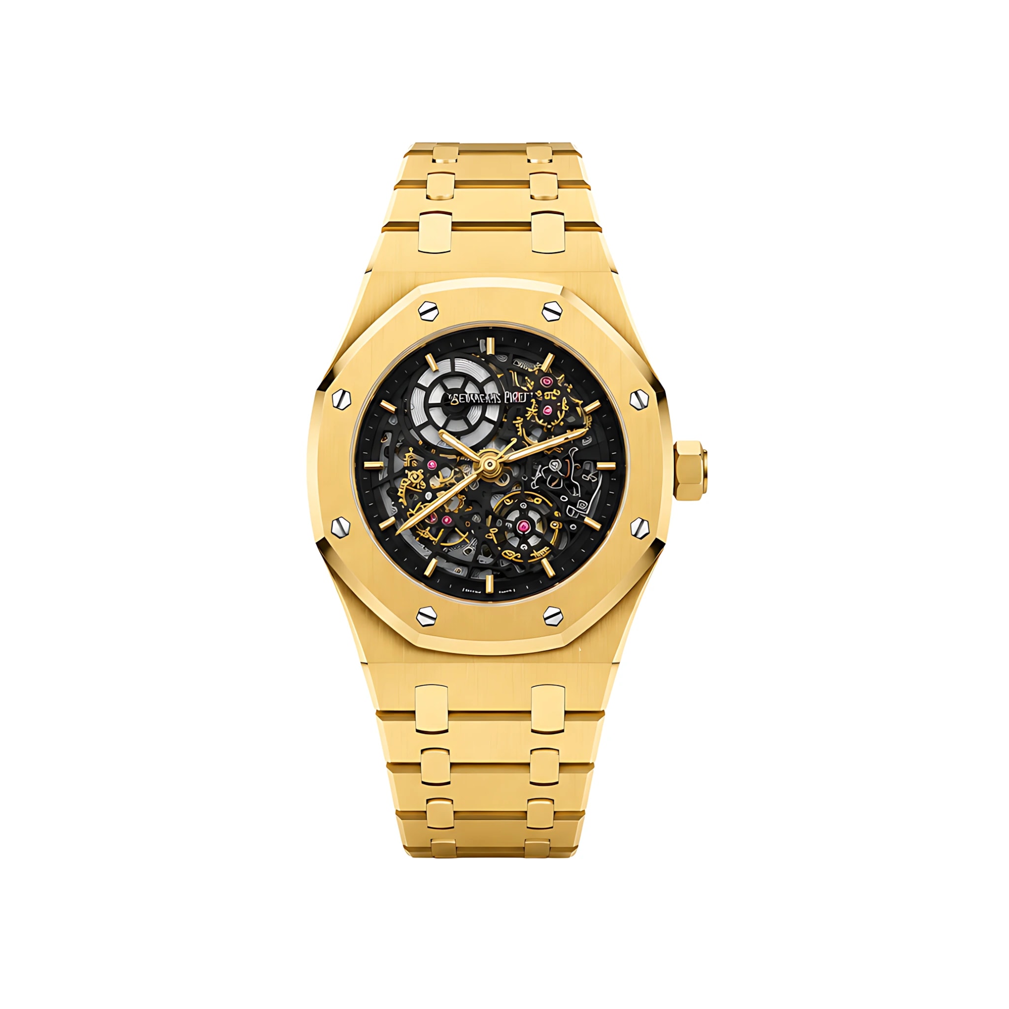 Audemars Piguet Watch | Royal Oak Double Balance Black Dial Wheel Skeleton Gold