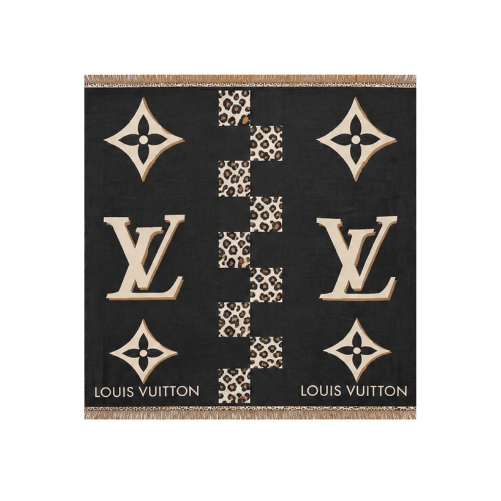 Louis Vuitton Monogram Black Leopard Accent Scarf