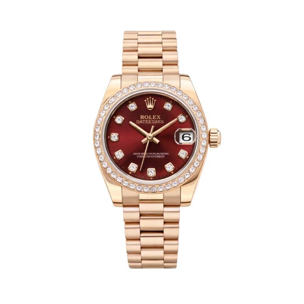 Rolex Datejust – Red Dial Diamond Bezel