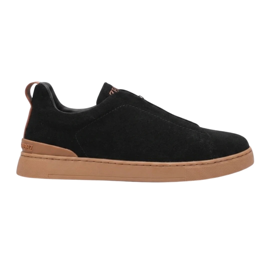 Zegna Suede Triple Stitch Black Sneakers