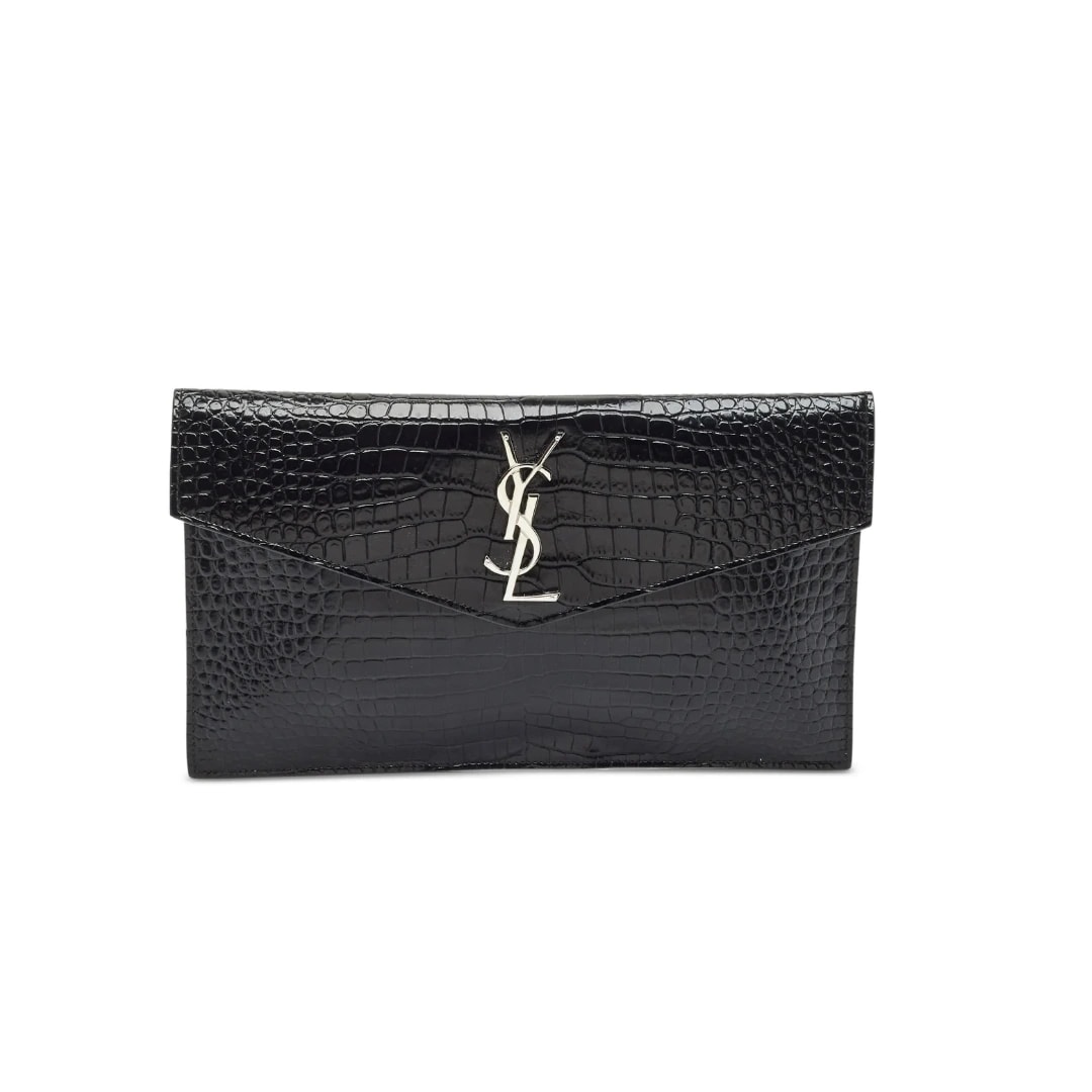 Saint Laurent Uptown Crocodile-Embossed Pouch