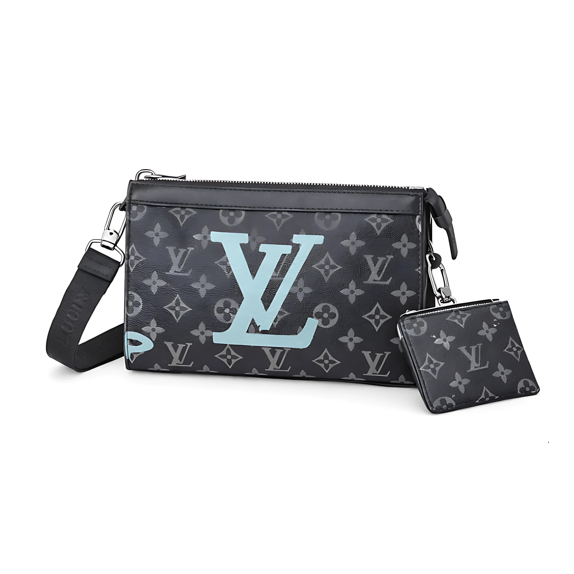 Louis Vuitton LV Logo Black Blue Pouch