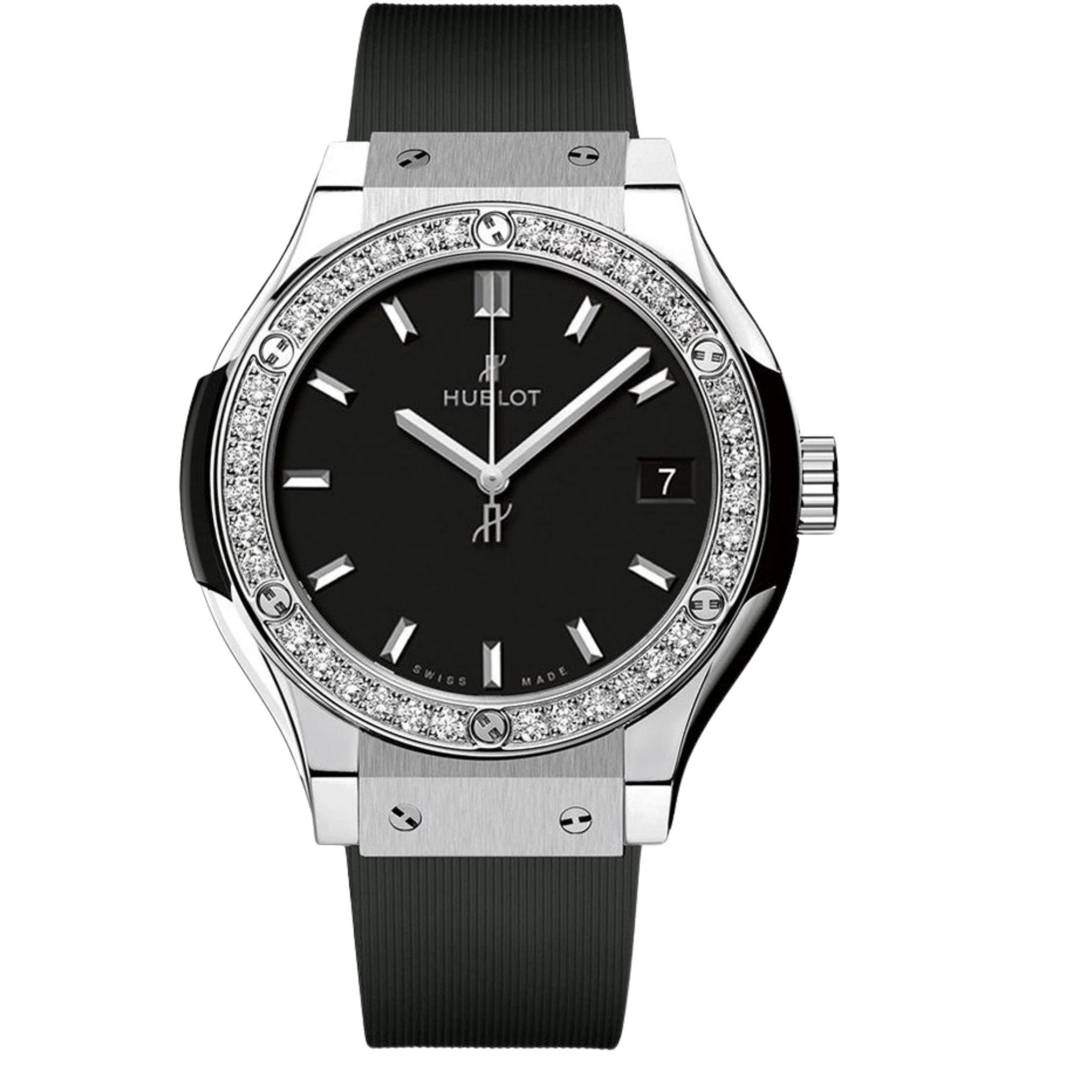 Hublot Classic Fusion Ladies Watch – Black Diamond Detail & Ribbed Strap