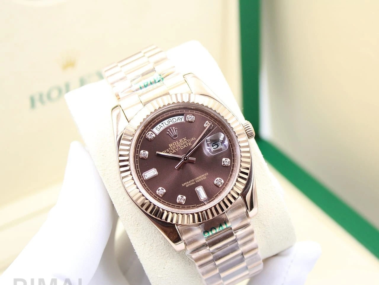 Rolex | Day Date 40 Aubergine Baguette Diamond Dial Watch