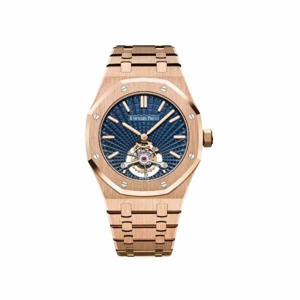 Audemars Piguet Royal Oak Selfwinding Flying Tourbillon Pink Gold Smoked Blue Dial Watch - 18kt Rose 41mm