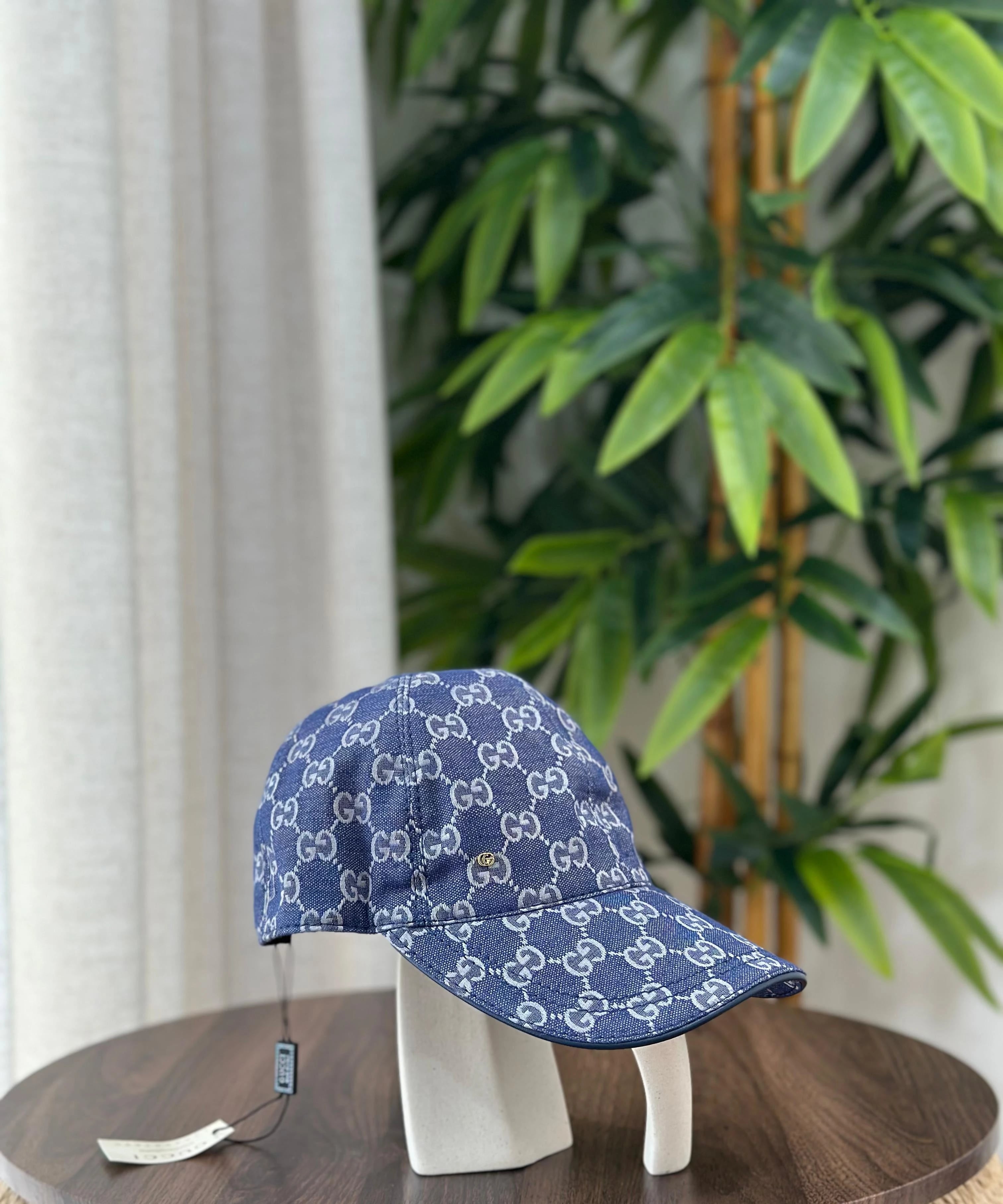 Gucci | GG Denim Leather Trim Baseball Cap